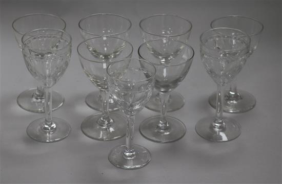 A set of six glasses with R and crown crest and three other glasses